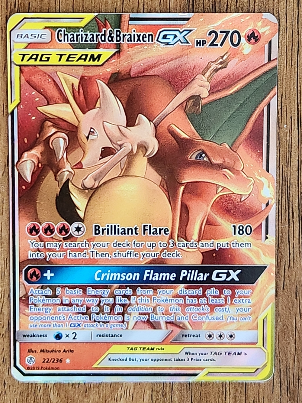 Pokemon Charizard & Braixen GX Tag Team Card - Red, Orange, Yellow